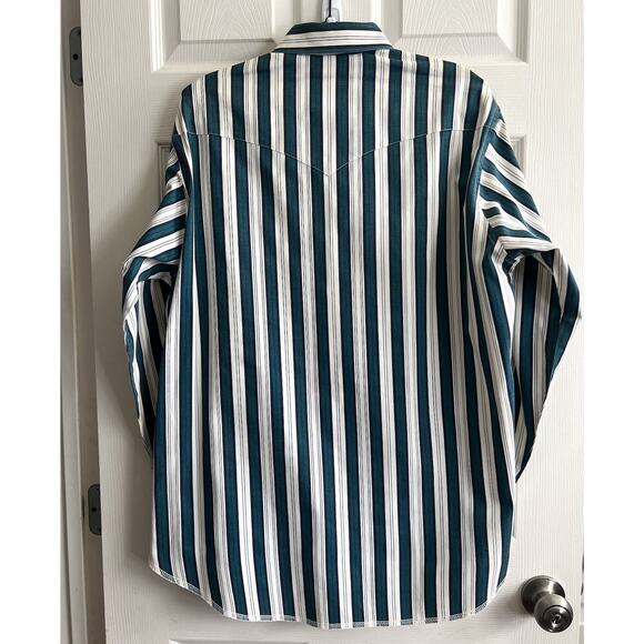 WRANGLER Vintage 90's Striped Cowboy Cut Reg Fit X-Long Tails Button Shirt 16x34 - Picture 7 of 13